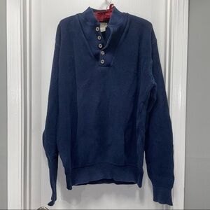 L.L Bean Sweater Ribbed Mock Neck Pullover Long Sleeve Henley 1/4th Button Up